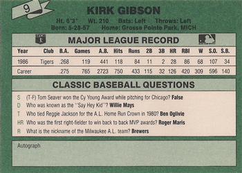 1987 Classic #9 Kirk Gibson Back