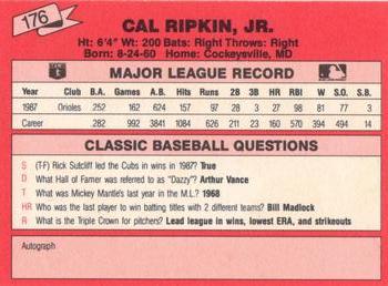 1988 Classic Red #176 Cal Ripken, Jr. Back