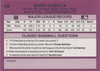 1989 Classic #138 Mark Gubicza Back