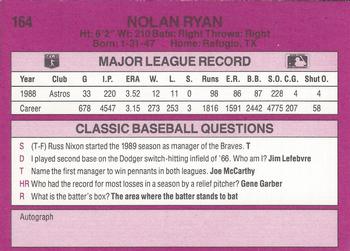 1989 Classic #164 Nolan Ryan Back