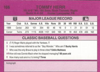 1989 Classic #166 Tommy Herr Back
