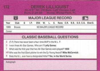 1989 Classic #172 Derek Lilliquist Back