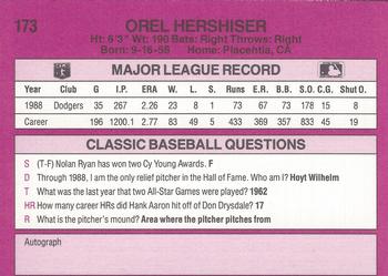 1989 Classic #173 Orel Hershiser Back