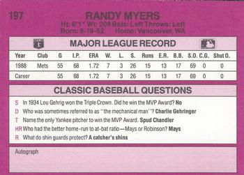 1989 Classic #197 Randy Myers Back