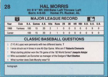 1989 Classic #28 Hal Morris Back