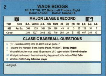 1989 Classic #2 Wade Boggs Back