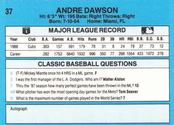 1989 Classic #37 Andre Dawson Back