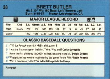 1989 Classic #38 Brett Butler Back