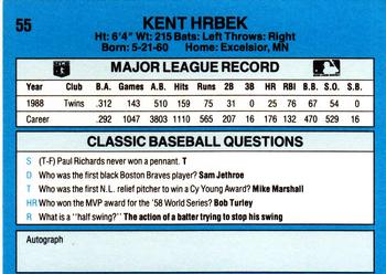 1989 Classic #55 Kent Hrbek Back