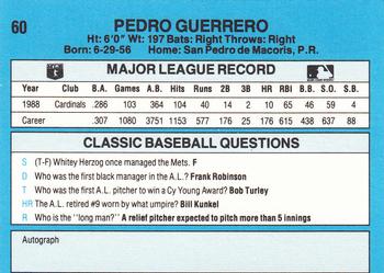 1989 Classic #60 Pedro Guerrero Back
