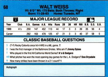 1989 Classic #68 Walt Weiss Back