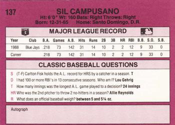 1989 Classic #137 Sil Campusano Back