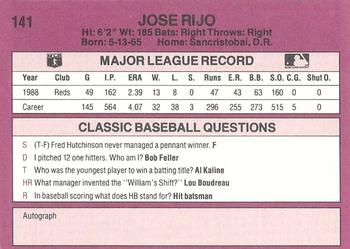 1989 Classic #141 Jose Rijo Back