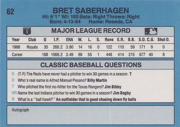 1989 Classic #62 Bret Saberhagen Back