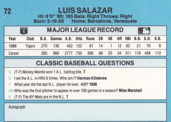 1989 Classic #72 Luis Salazar Back