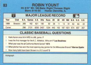 1989 Classic #83 Robin Yount Back