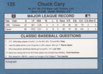 1990 Classic Blue #125 Chuck Cary Back