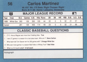 1990 Classic Blue #56 Carlos Martinez Back