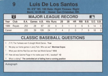 1990 Classic Blue #9 Luis De Los Santos Back