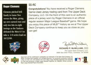 2001 Upper Deck - Subway Series #SS-RC Roger Clemens Back