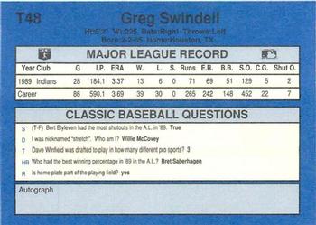 1990 Classic Update #T48 Greg Swindell Back