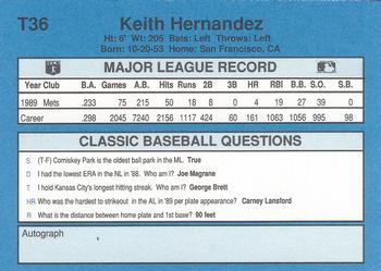 1990 Classic Yellow #T36 Keith Hernandez Back