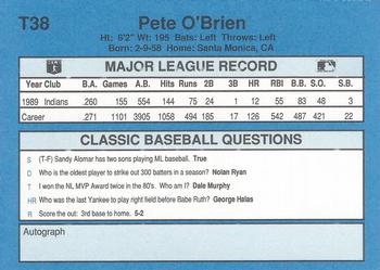 1990 Classic Yellow #T38 Pete O'Brien Back