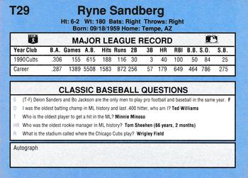 1991 Classic I #T29 Ryne Sandberg Back