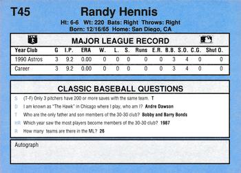 1991 Classic I #T45 Randy Hennis Back