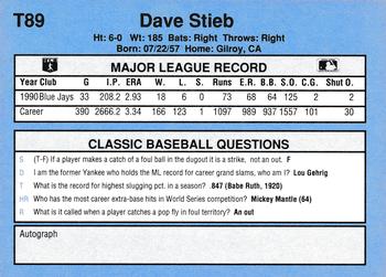 1991 Classic I #T89 Dave Stieb Back