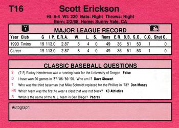 1991 Classic II #T16 Scott Erickson Back