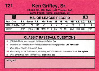 1991 Classic II #T21 Ken Griffey, Sr. Back