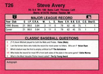 1991 Classic II #T26 Steve Avery Back