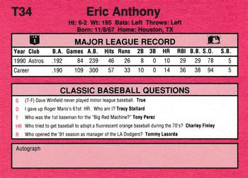 1991 Classic II #T34 Eric Anthony Back
