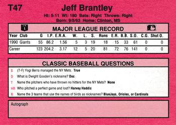 1991 Classic II #T47 Jeff Brantley Back