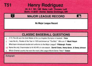 1991 Classic II #T51 Henry Rodriguez Back