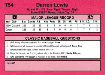 1991 Classic II #T54 Darren Lewis Back