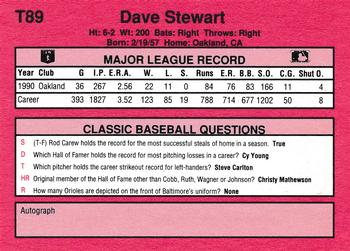 1991 Classic II #T89 Dave Stewart Back