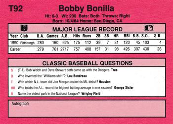 1991 Classic II #T92 Bobby Bonilla Back