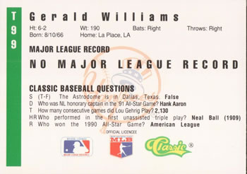 1991 Classic III #T99 Gerald Williams Back