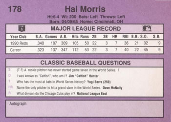 1991 Classic #178 Hal Morris Back