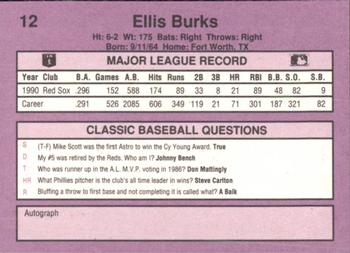 1991 Classic #12 Ellis Burks Back