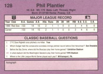 1991 Classic #128 Phil Plantier Back
