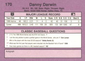 1991 Classic #170 Danny Darwin Back
