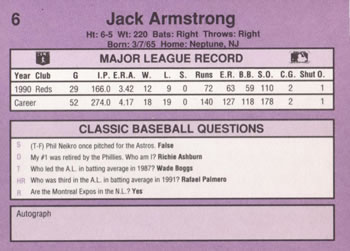 1991 Classic #6 Jack Armstrong Back