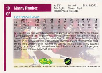 1991 Classic Draft Picks #10 Manny Ramirez Back