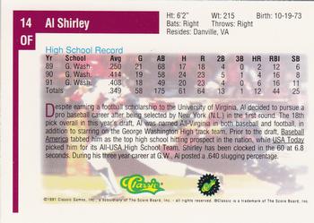 1991 Classic Draft Picks #14 Al Shirley Back