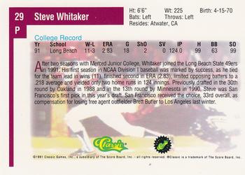 1991 Classic Draft Picks #29 Steve Whitaker Back