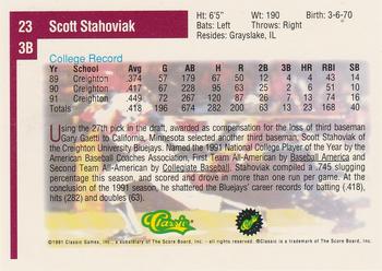1991 Classic Draft Picks #23 Scott Stahoviak Back