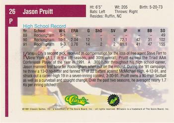 1991 Classic Draft Picks #26 Jason Pruitt Back